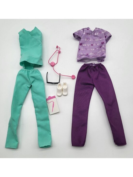 Mattel Other - Barbie Career Outfits x 2 Nurse Dr Vet Scrubs Stethoscope Clogs Accessories